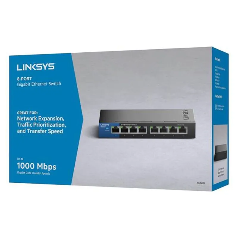 LINKSYS 8-PORT GIGABIT ETHERNET SWITCH 1000MBPS. 