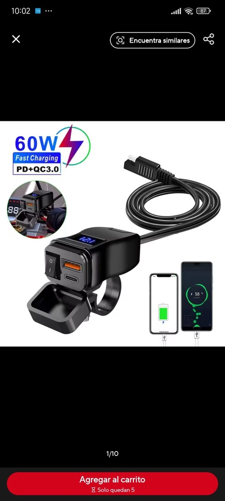 CARGADOR PARA MOTOR 60W FAST CHARGING 